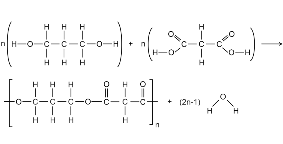 Polymerisation between propan-1,3-diol and propane-1,3-dicarboxylic acid